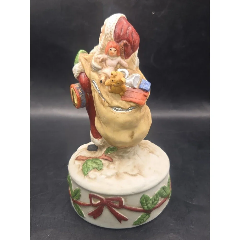 Vintage Enesco Porcelain Santa Claus With Toys Plays White Christmas WORKS